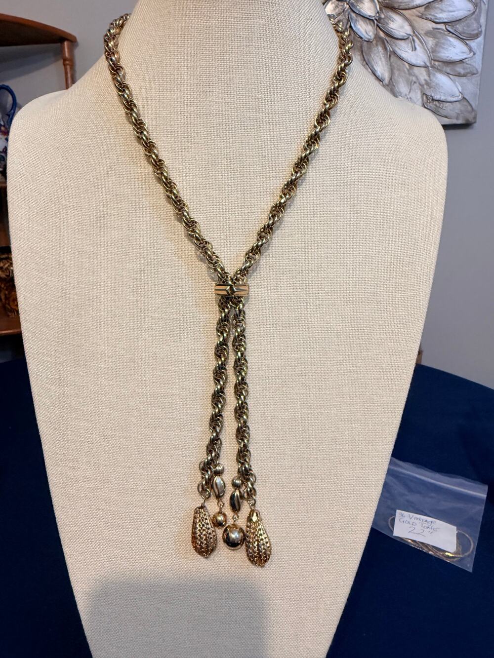 Vintage Gold Tone Bolo Tassel Necklace 28”